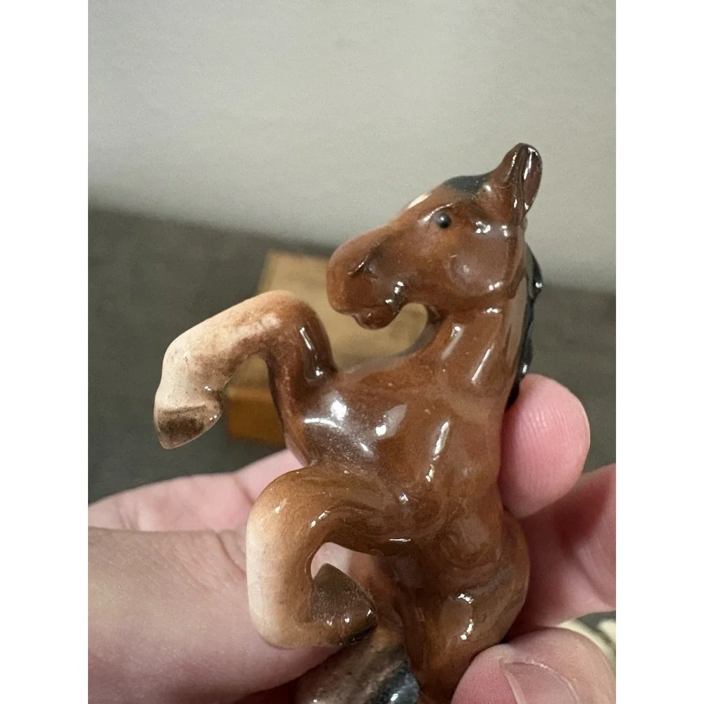 Small Porcelain Vintage Rearing Bay Horse Figurine